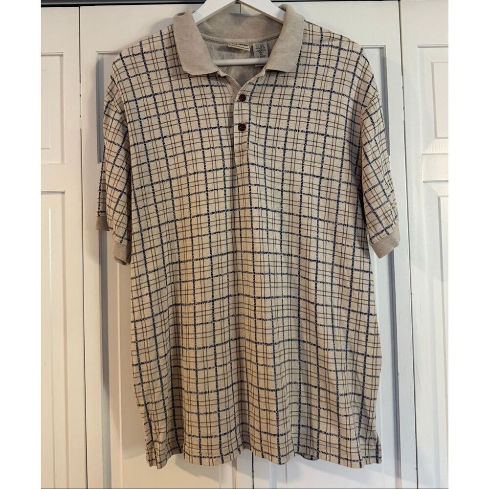 L.L. Bean vintage linen windowpane checkered polo shirt large - Picture 3 of 10